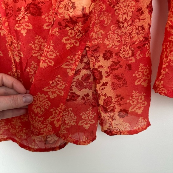 Women's Top Plus Size 14w/16w Orange Sheer Floral Textured Boho Hippie Patchwork - Picture 7 of 8